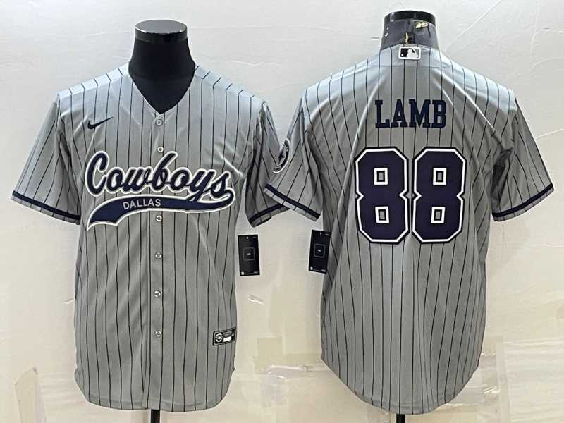 Mens Dallas Cowboys #88 CeeDee Lamb Grey With Patch Cool Base Stitched Baseball Jersey